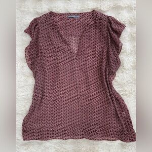 V Neck Geometric Print Blouse XL Sheer Lightweight Summer Top